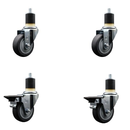 Service Caster 3.5'' Thermoplastic Rubber Wheel Swivel 1-7/8'' Expanding Stem Caster Set 2 Brakes, 4PK SCC-EX20S3514-TPRB-2-PLB-2-178
